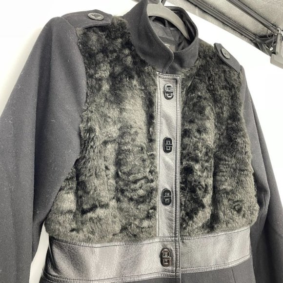 Guess Black Wool blend Faux Fur Latch button close jacket - Picture 12 of 15